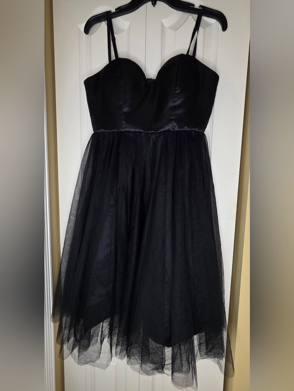 Shein Women's Black Solid Sweetheart Sprappy Layered Tulle Fit & Flare Dress S